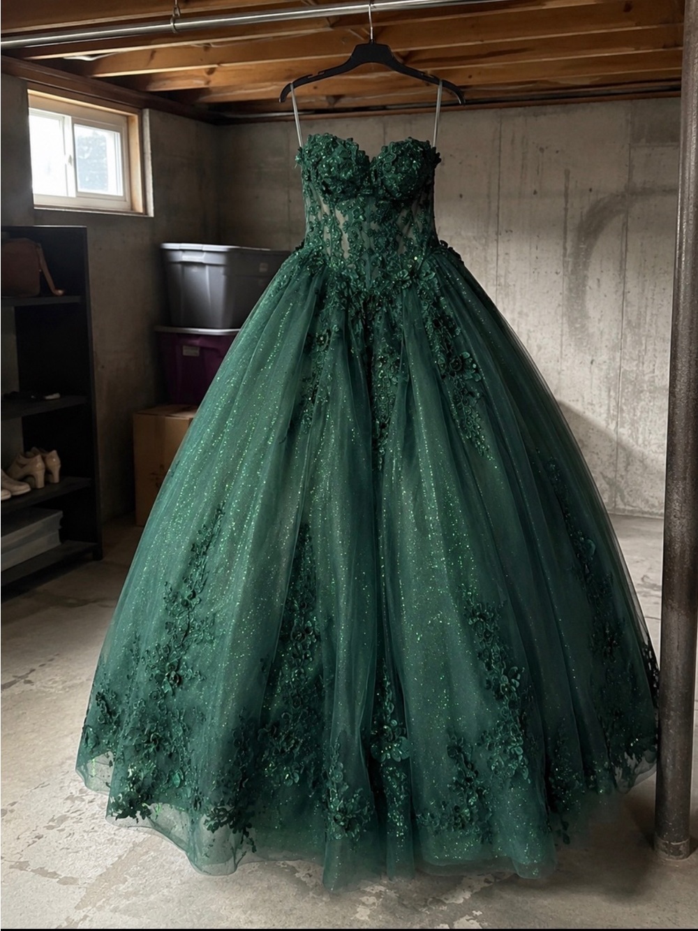 Emerald Green Beaded Tulle Ball Gown - Picture 2 of 3